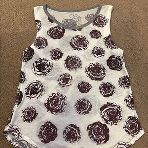 Chaser Women’s Sheer White Tank Top with Grey Trim and Brown Velvet Roses